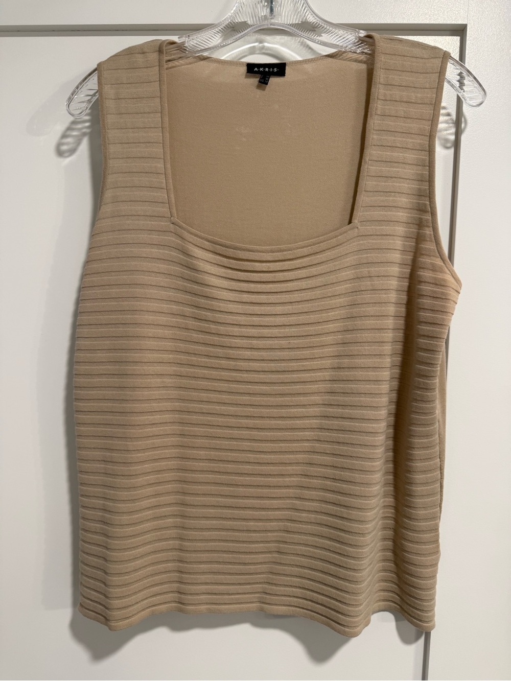 Akris Tan Ribbed Square-Neck Sleeveless Knit Tank, 14